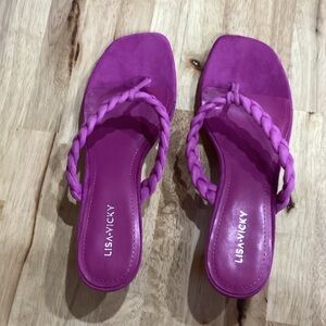 Lisa Vicky Fuchsia Braided Kitten Heeled Sandals-NIB